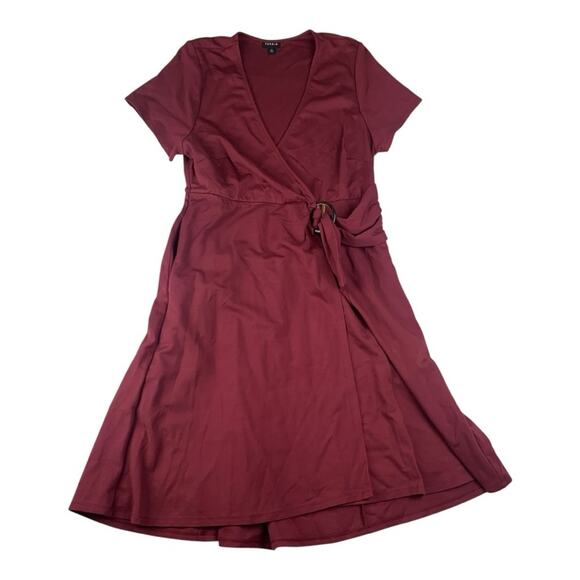 Torrid size 0 large 12 Red A-Line faux Wrap Midi Dress knee length wine - Picture 3 of 13